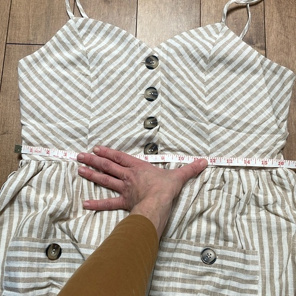 Pink Martini The Selena midi Dress in Beige stripes spaghetti straps size L - Picture 12 of 12